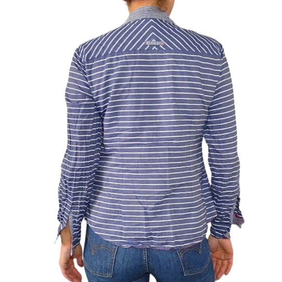 Nexx Button Up Long Sleeve Shirt Blue Striped Cotton Size Small - Picture 2 of 4